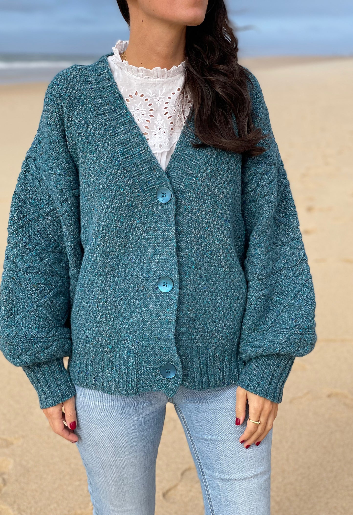 Chaqueta Kinsale de lana merina en punto Aran