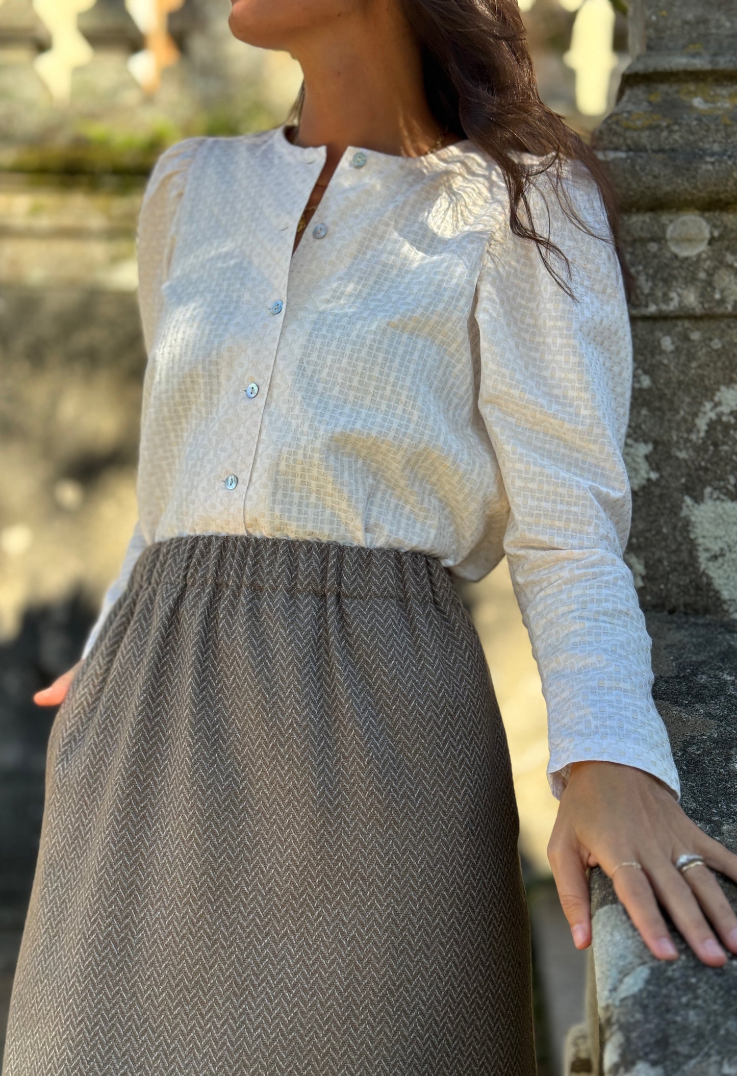 Jade linen striped skirt