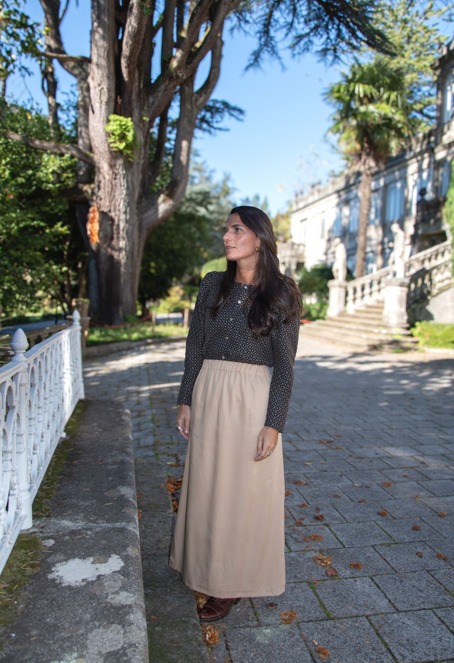 Jade linen striped skirt