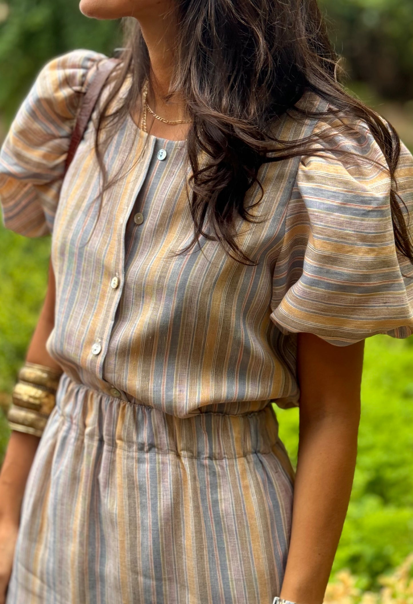 Jade linen striped skirt
