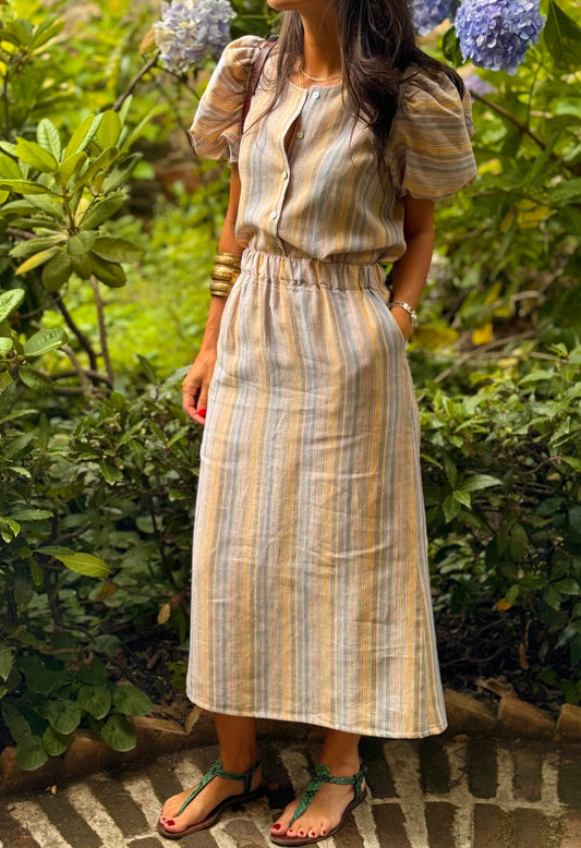 Jade linen striped skirt