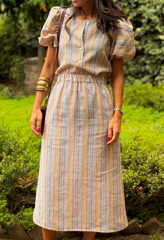 Jade linen striped skirt