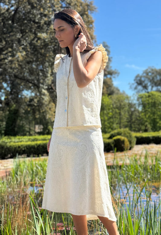 Jade linen striped skirt