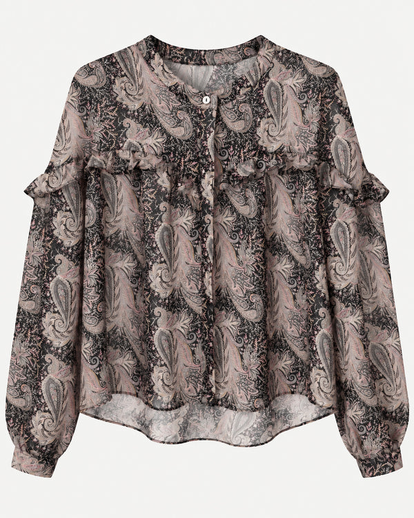 Blusa Alessia Paisley preto – peça isolada de frente | Boj Woman