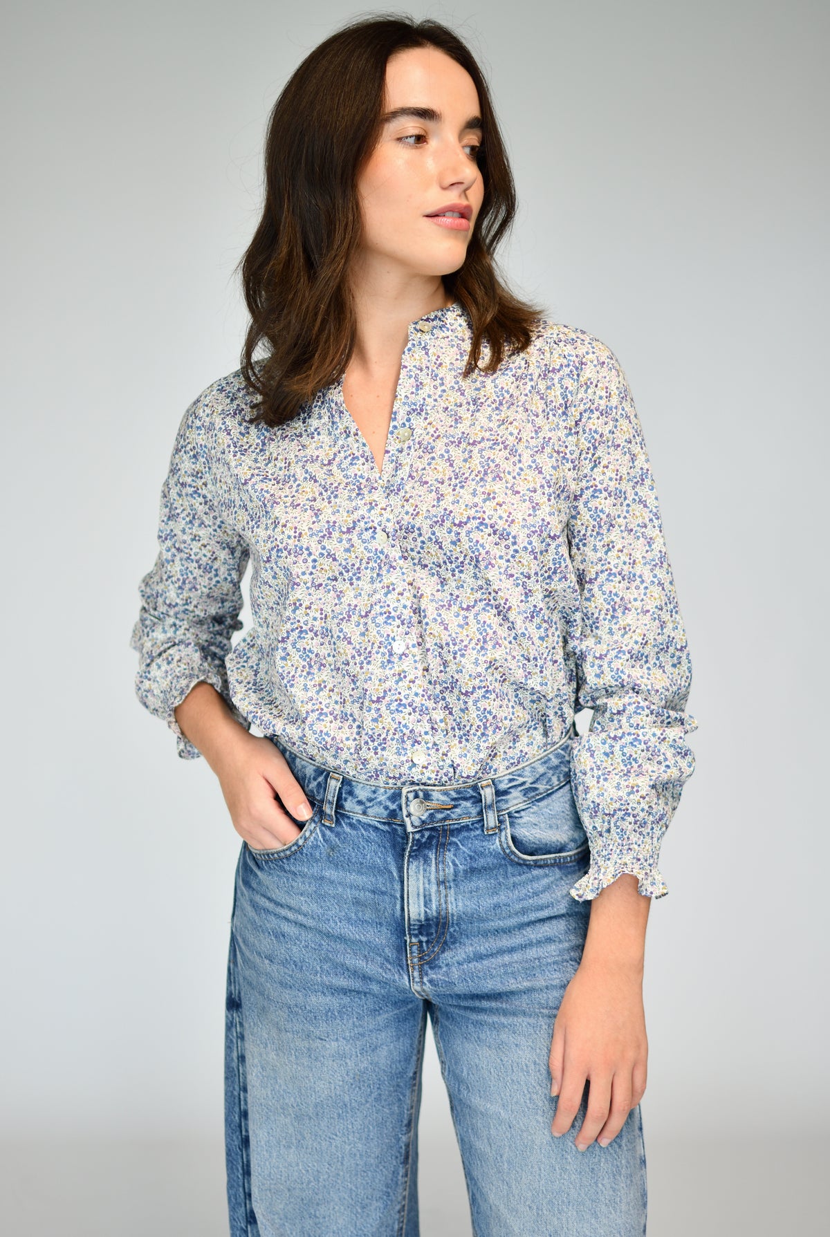 Clarice Liberty Berry Blouse – front view with jeans | Boj Woman
