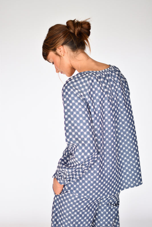 Blusa Lottie Denim Bordado – vista lateral | Boj Woman