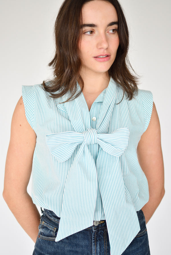 Blusa Margot Teal – detalhe da laçada | Boj Woman
