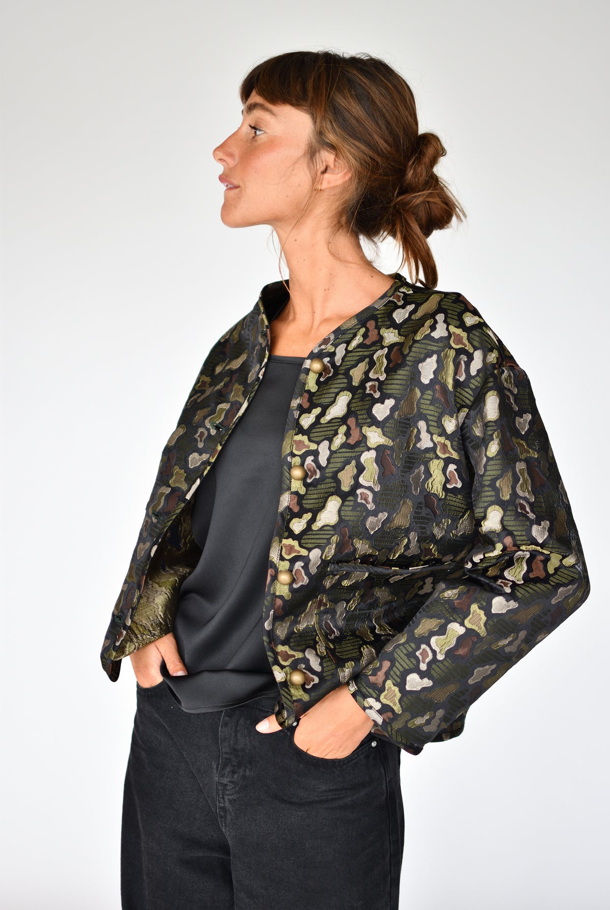 Casaco Jacquard Hunting – vista lateral | Boj Woman
