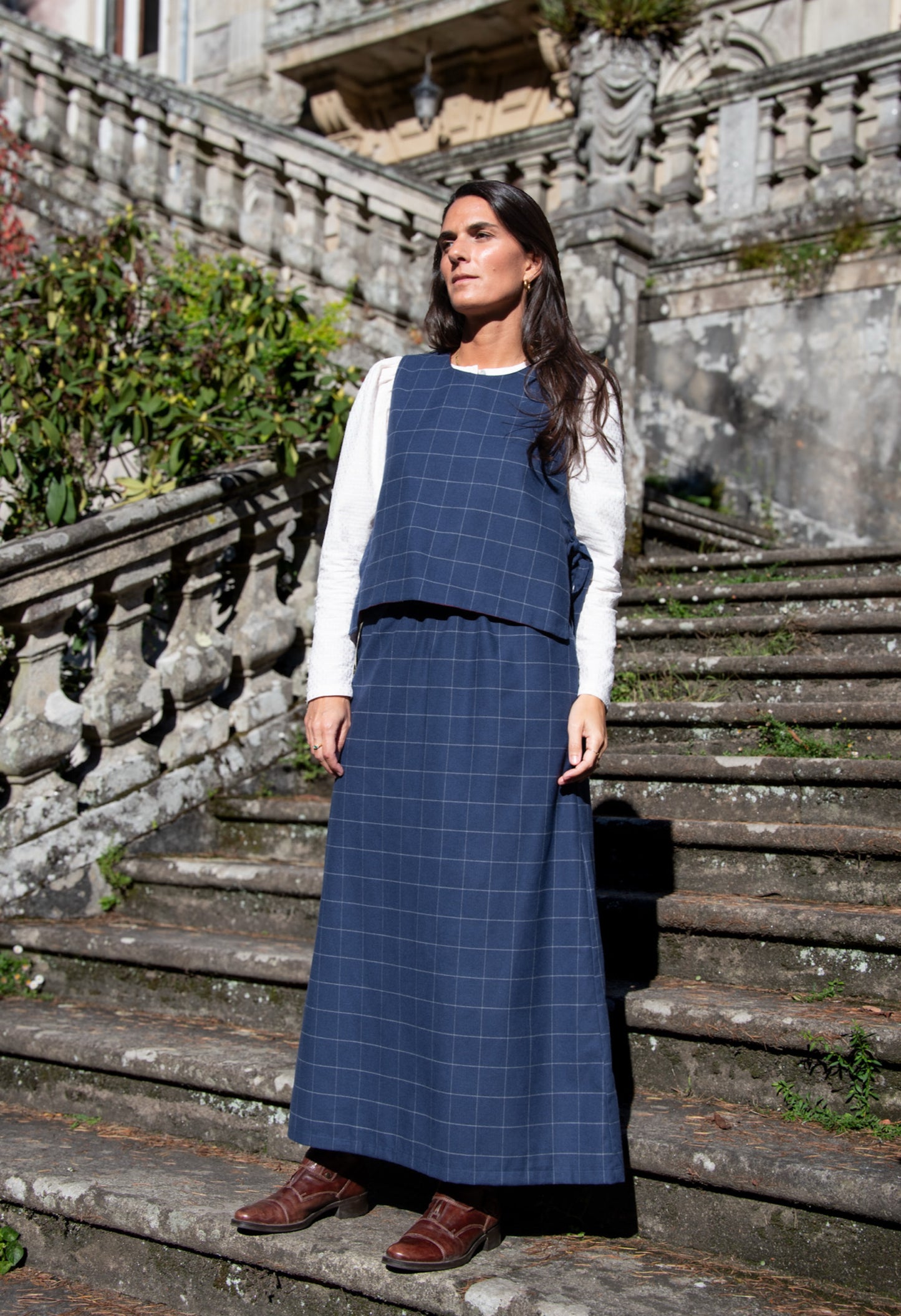 Jade linen striped skirt
