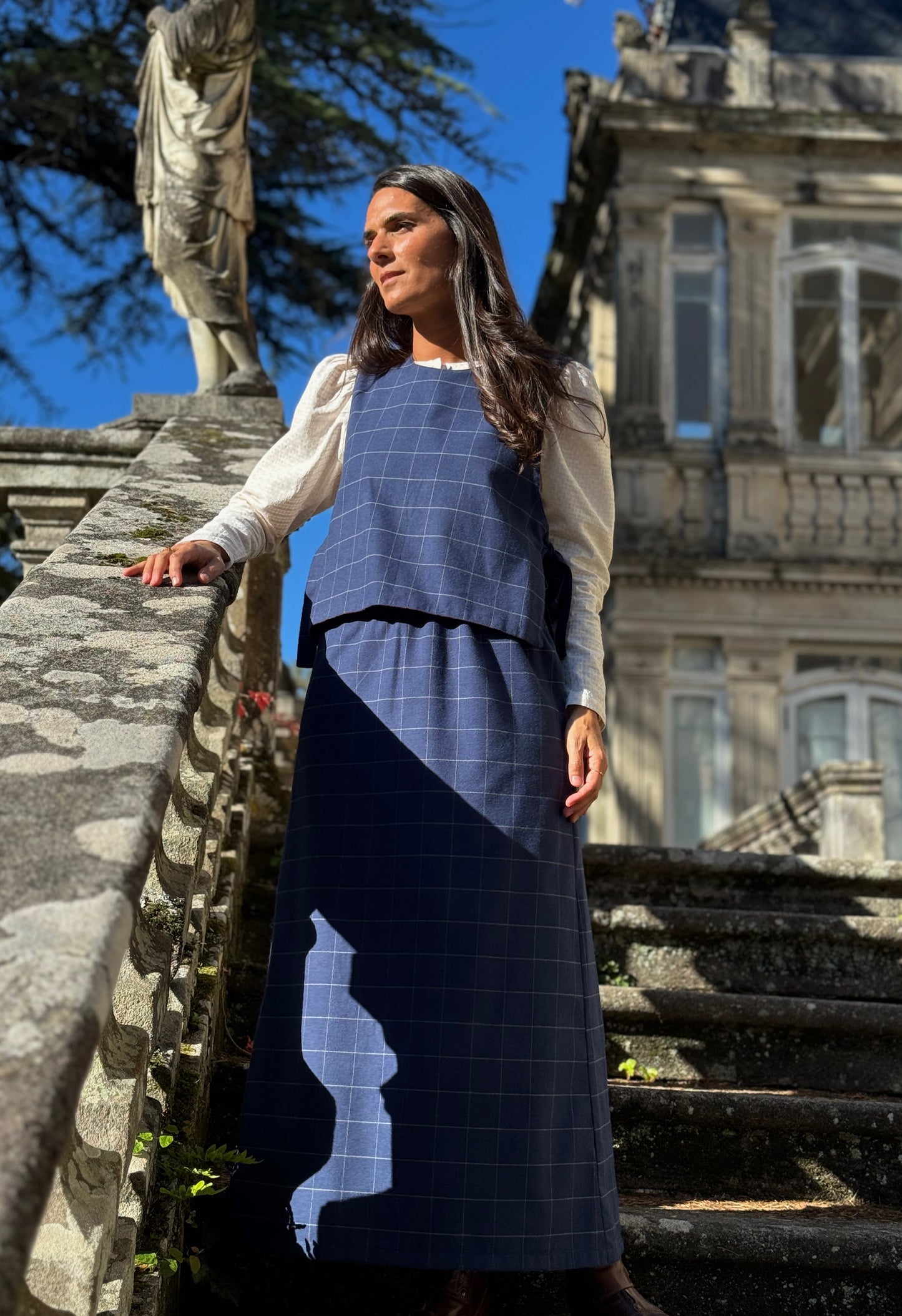 Jade linen striped skirt