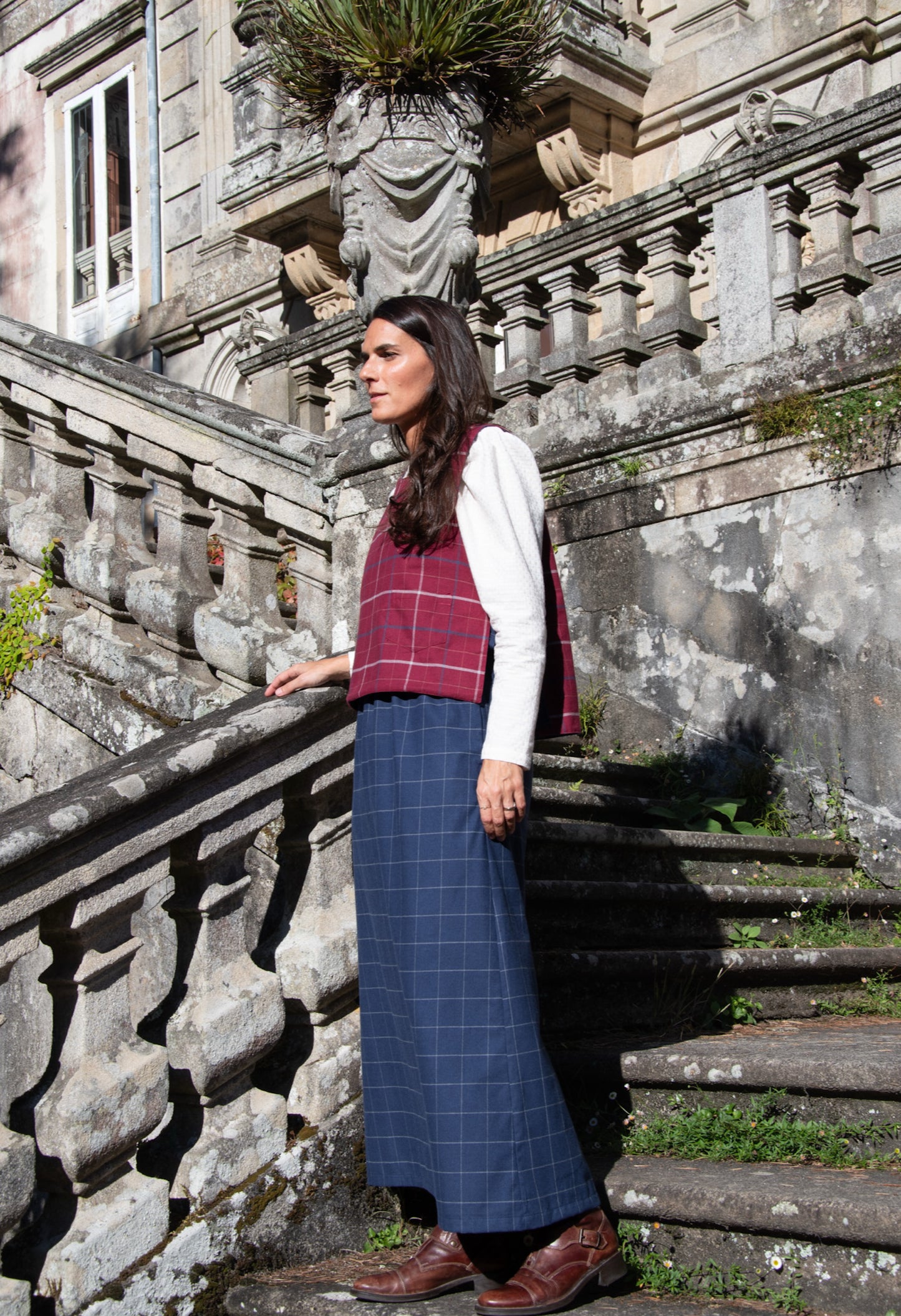 Jade linen striped skirt