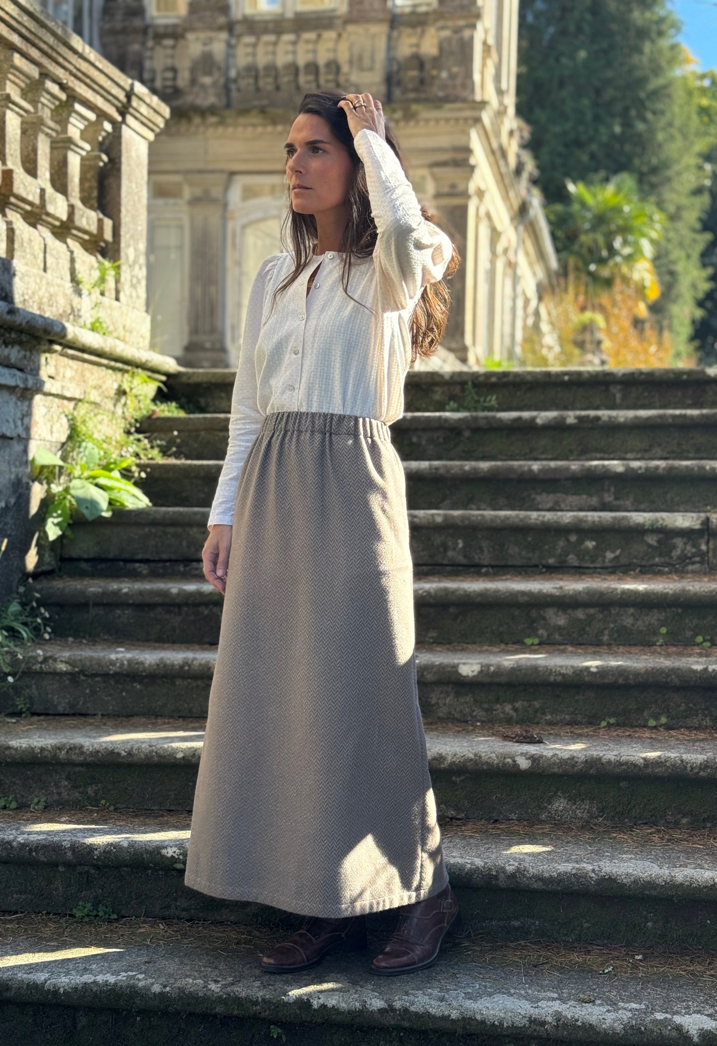 Jade linen striped skirt