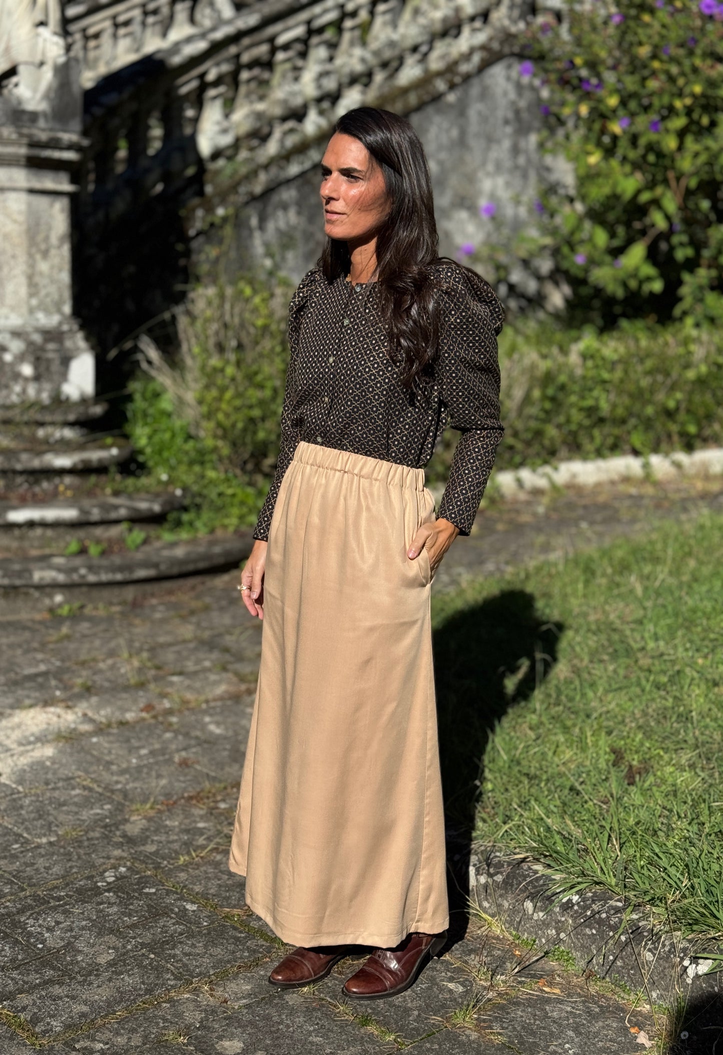 Jade linen striped skirt