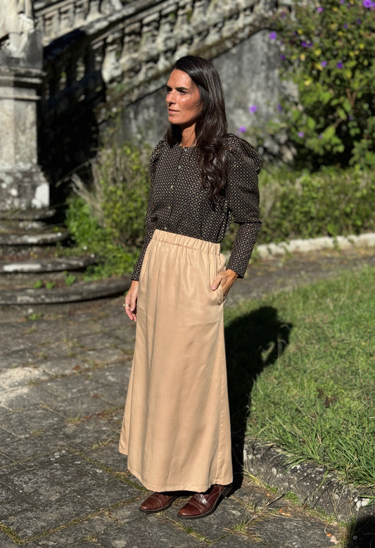 Jade linen striped skirt