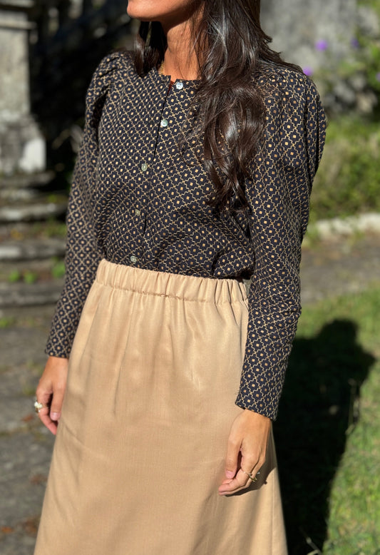 Jade linen striped skirt