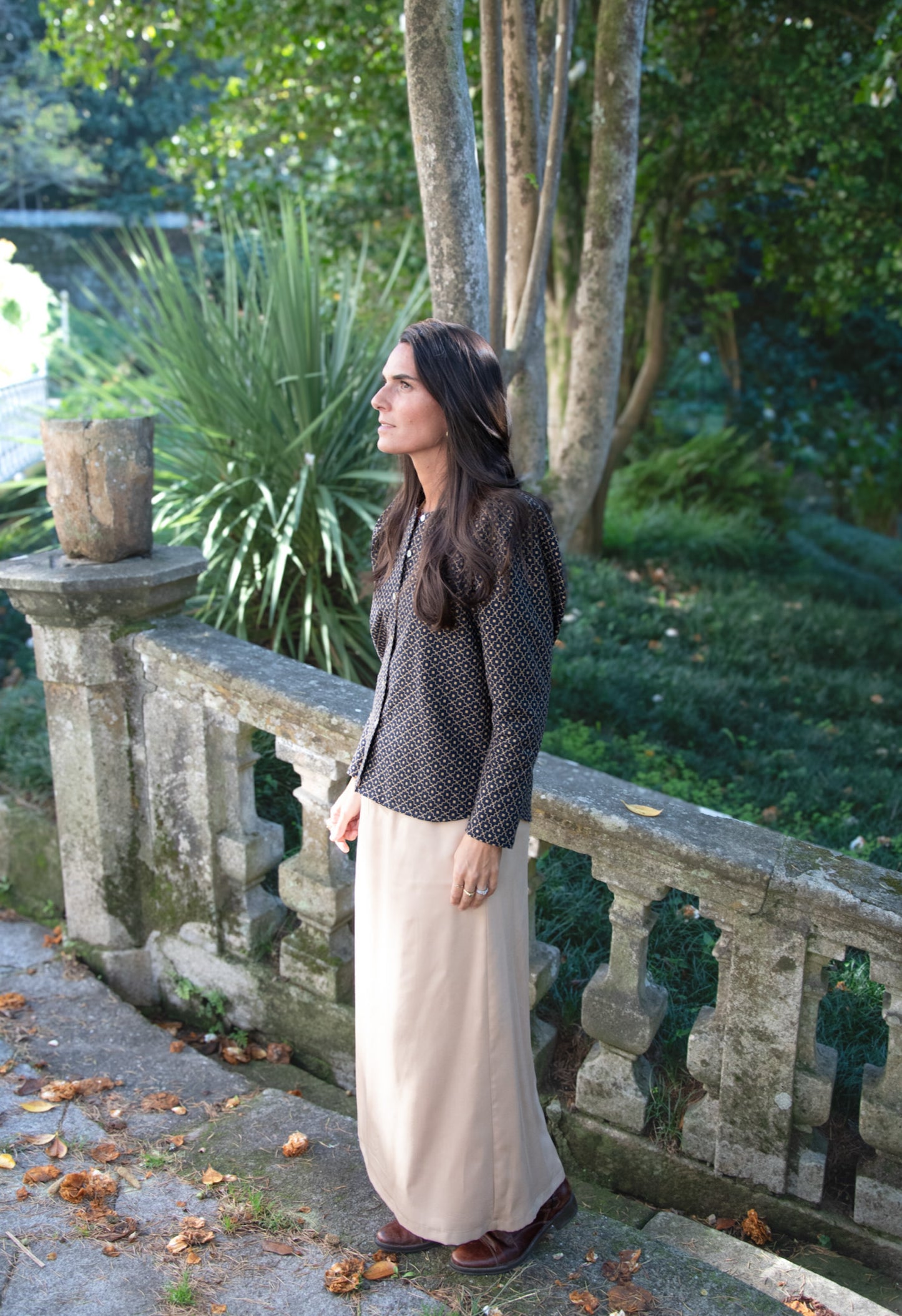 Jade linen striped skirt