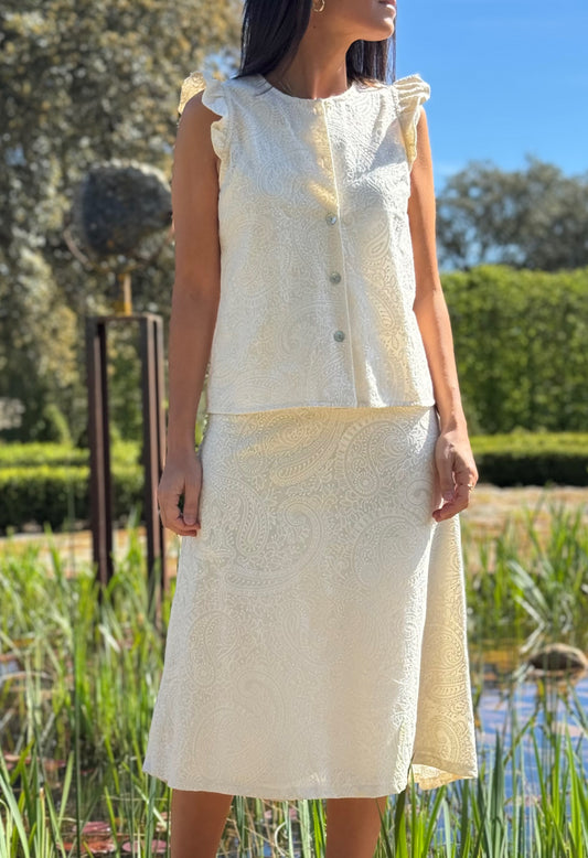 Jade linen striped skirt
