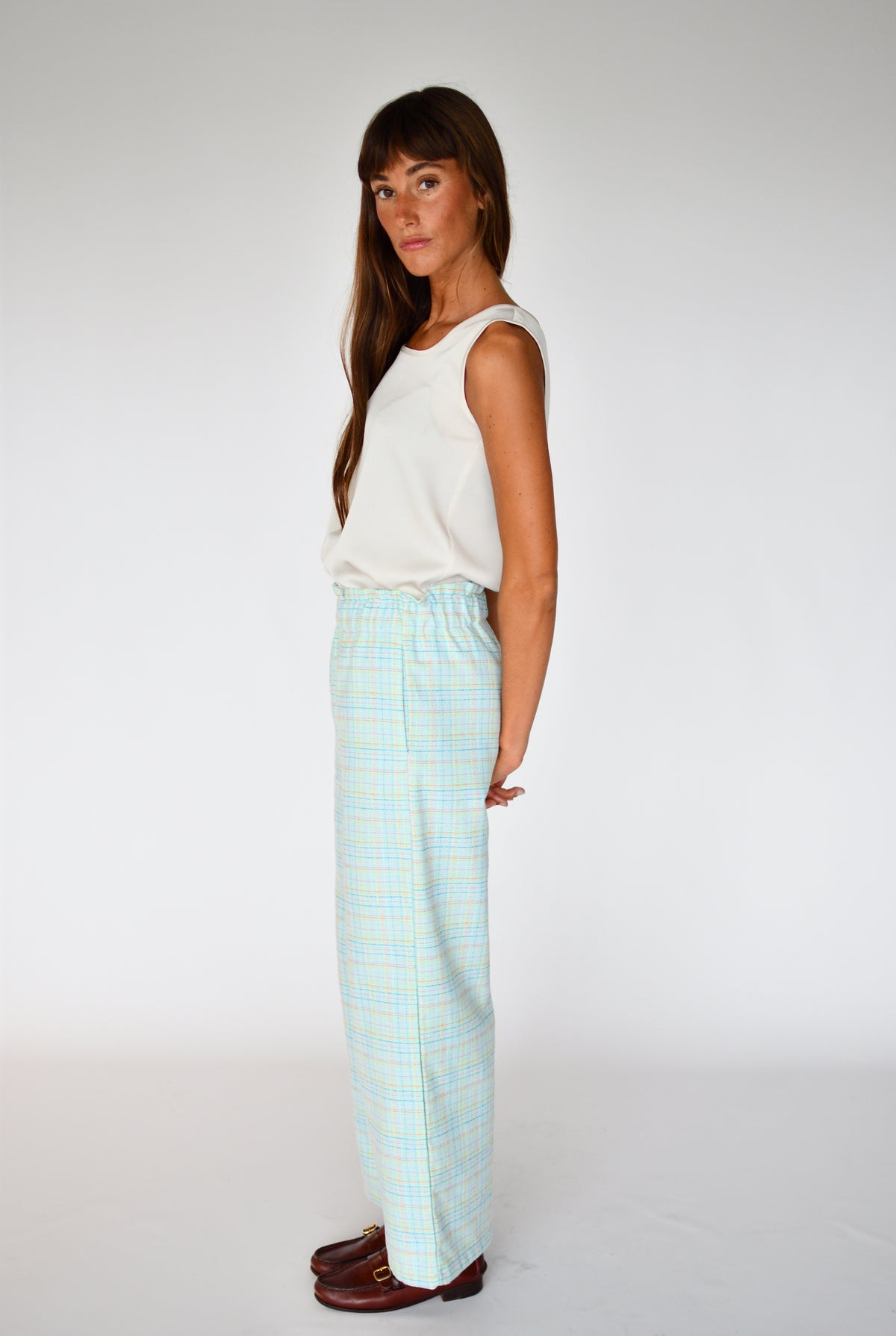 Calças Emma Tweed – vista lateral | Boj Woman
