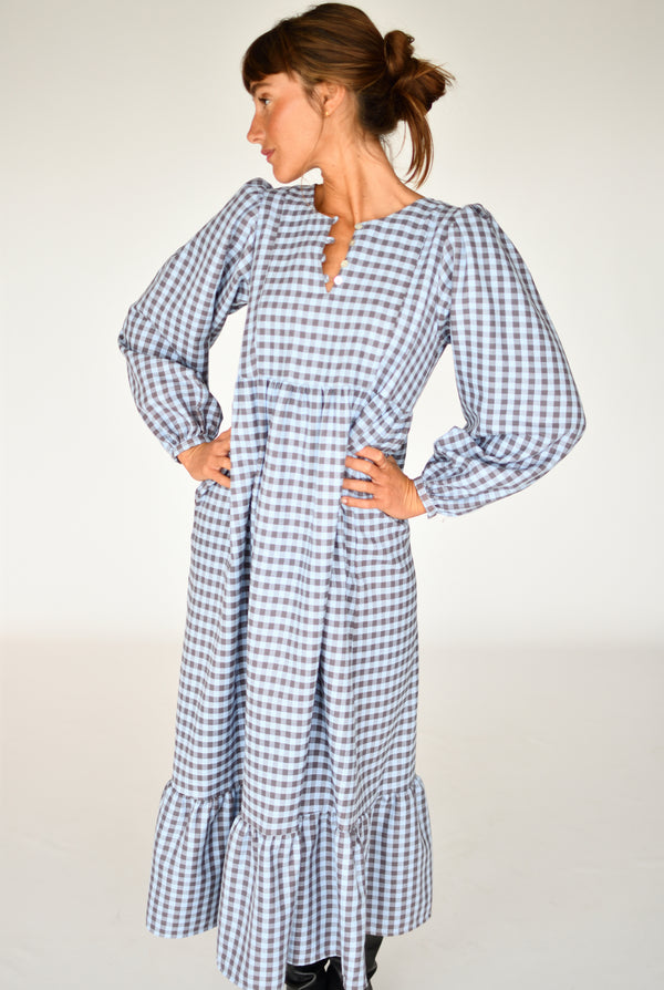 Vestido Alessandra Vichy azul – detalhe | Boj Woman