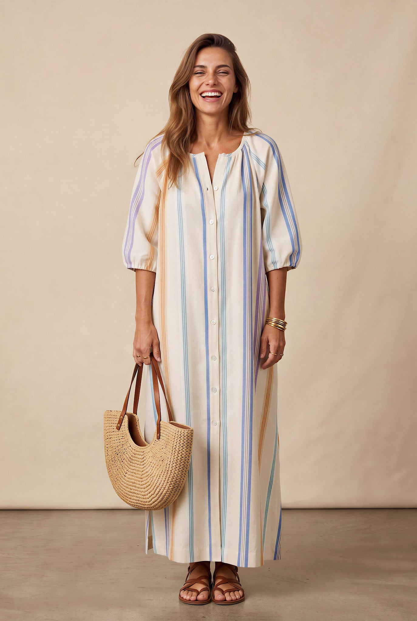Vestido Aline rayas malva