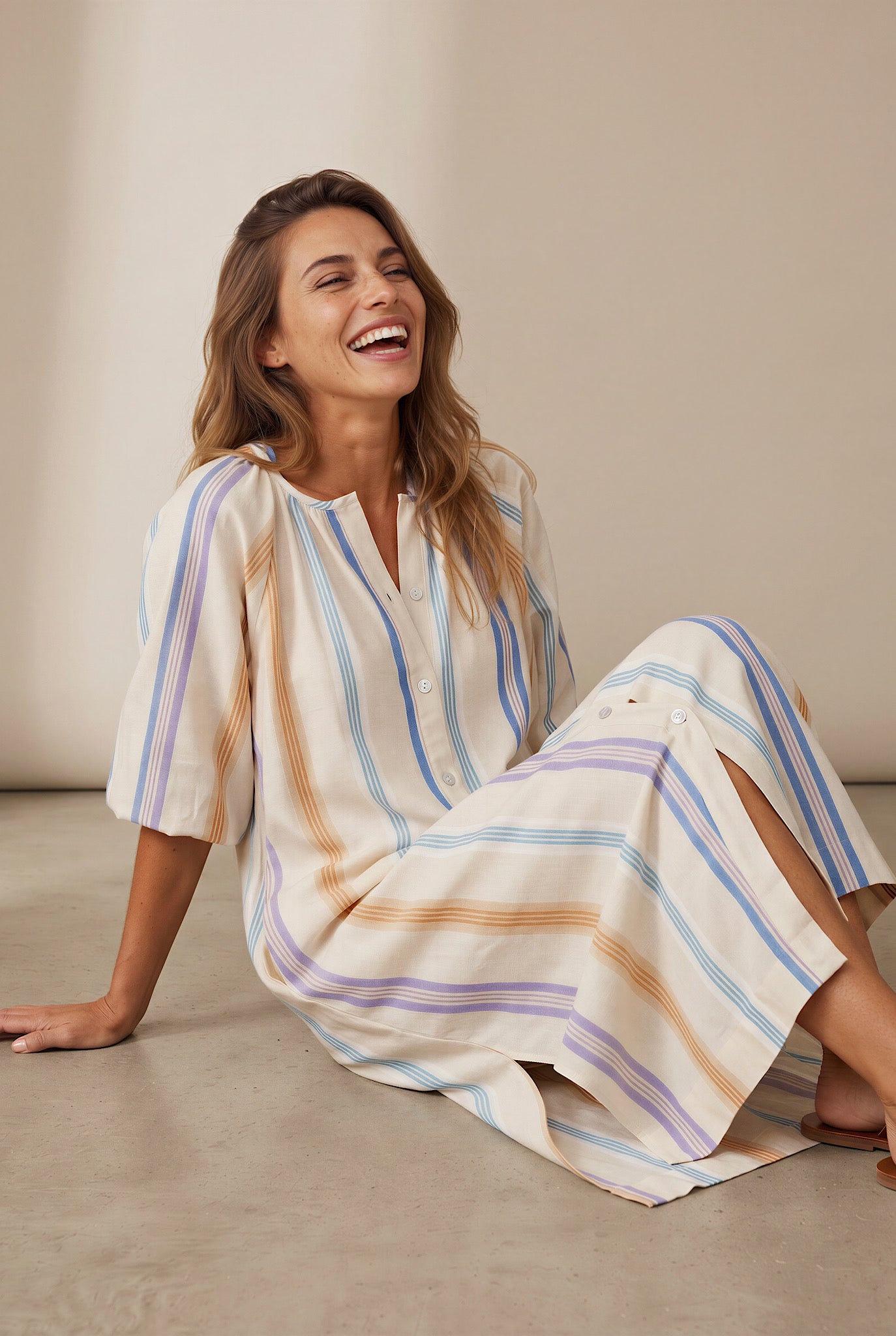 Vestido Aline rayas malva