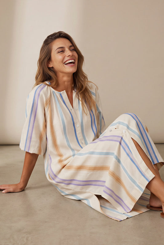 Vestido Aline rayas malva